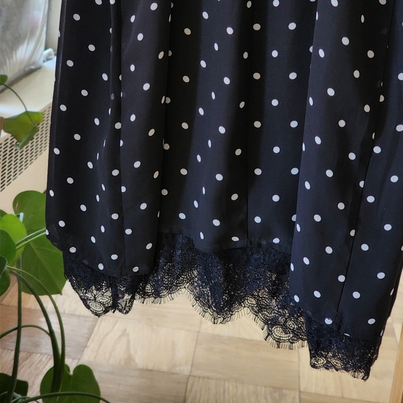 H&M Black Midi Dress with White Polka Dots and Black Lace Trim - Picture 5 of 5